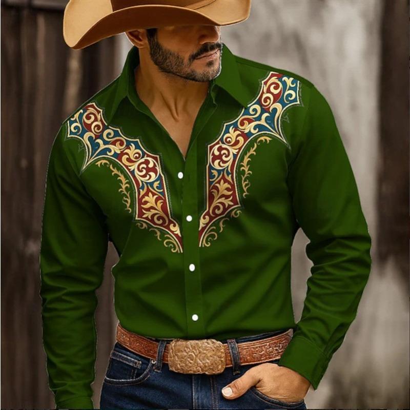 Simple Men's Long-sleeved Shirt Retro Ethnic Style Striped Spring and Autumn Printed Top