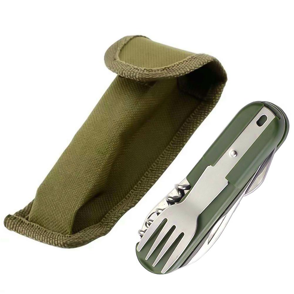 7 In 1 Multifunctional Stainless Steel Outdoor Picnic Tableware Foldable Fork Spoon Knife Camping Hiking Travelling Dinnerware