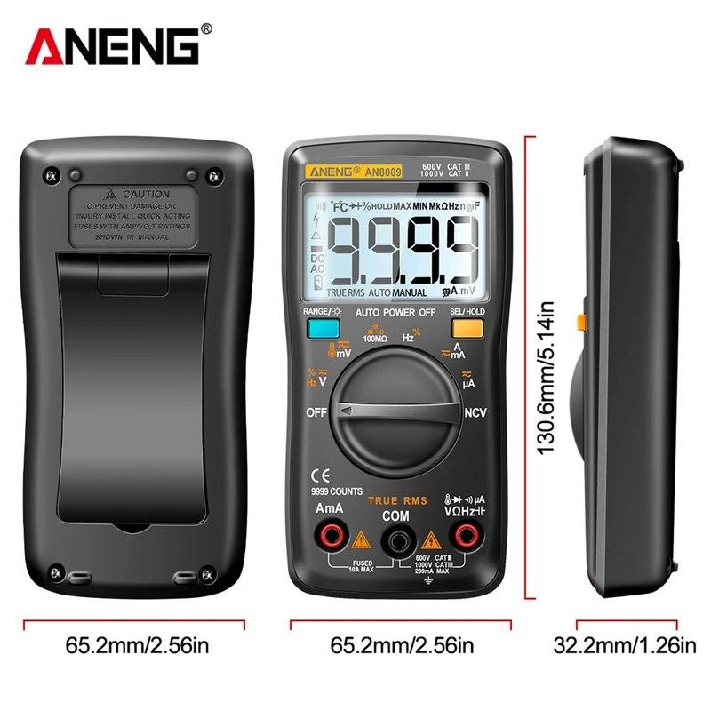 Mini Digital Multimeter ANENG AN8009 True RMS Transistor Tester Auto-Range Automotive Capacitor Tester Temp Diode Tool