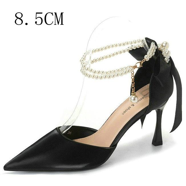 Fashion 2025 New Hollow Head High Heel Sandals Pearl Slim Heels Senior Sense Nude Nightclub Shoes Women