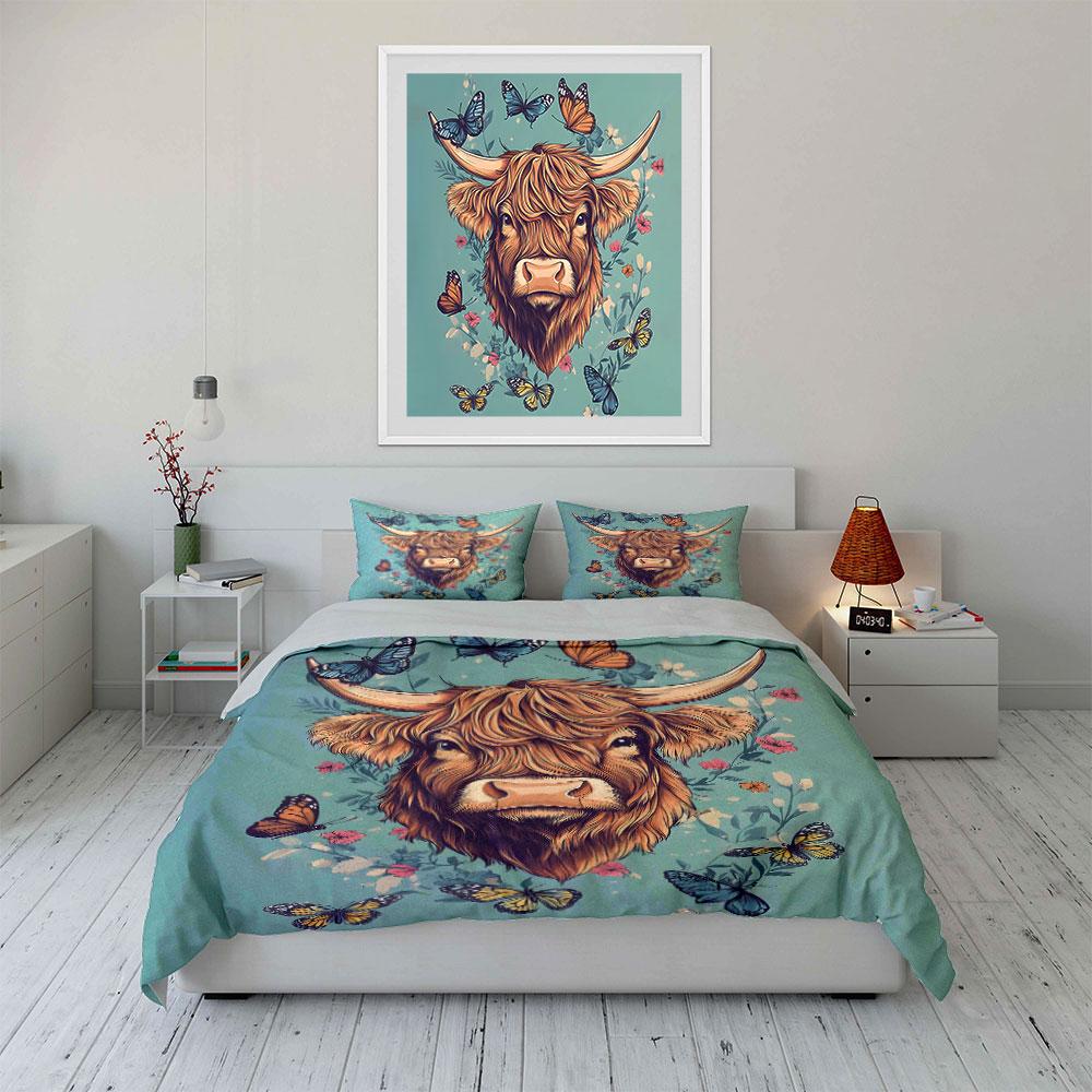 Highland Cow Art Print Set Multiple Sizes Kid'S And Adults' Bedroom Exquisite 3Pc Bedding Set, Gift