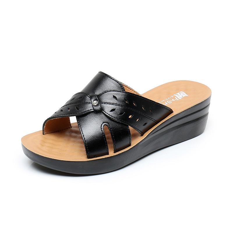 New Style Slippers, Women's Single Shoes, Soft-soled Wedge Heels, Middle-aged and Elderly Sandals