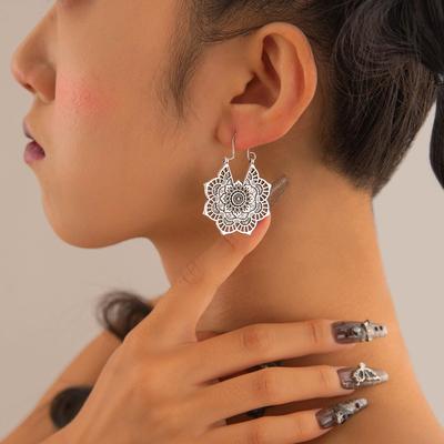Vintage Exaggerated Hollow Pattern Totem Vintage Earrings, Petals Geometric Heart-shaped Metal Earrings Earrings Jewelry