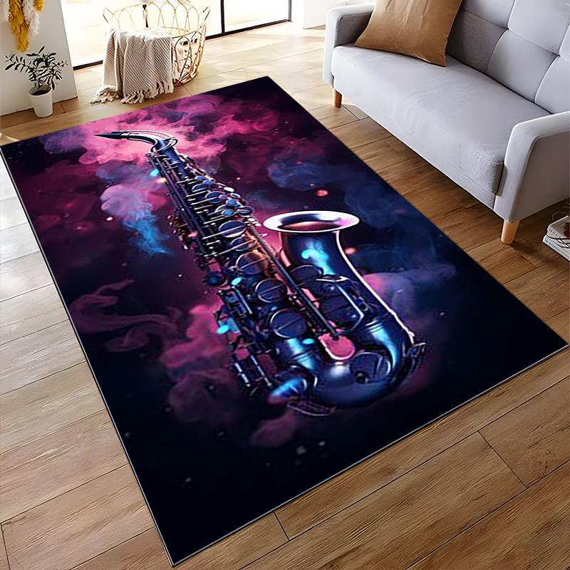 Colorful Saxophone Pattern Carpet with Artistic Galaxy Background Design Suitable for Use As an Anti-slip for Living Room Bedroom Sofas