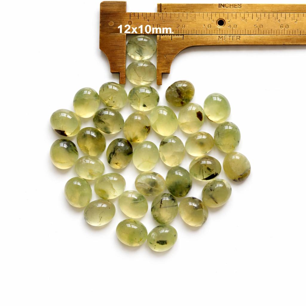 Green Prehnite Oval Cabochon – 12x10mm Smooth Flat Back Gemstone for Jewelry Making