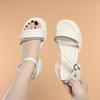 Fashion Comfortable Rhinestone Soft Leather Shoes Platform Sandals Summer 2024 Womens Med Square Heels Sandals For Office Mom Elegant