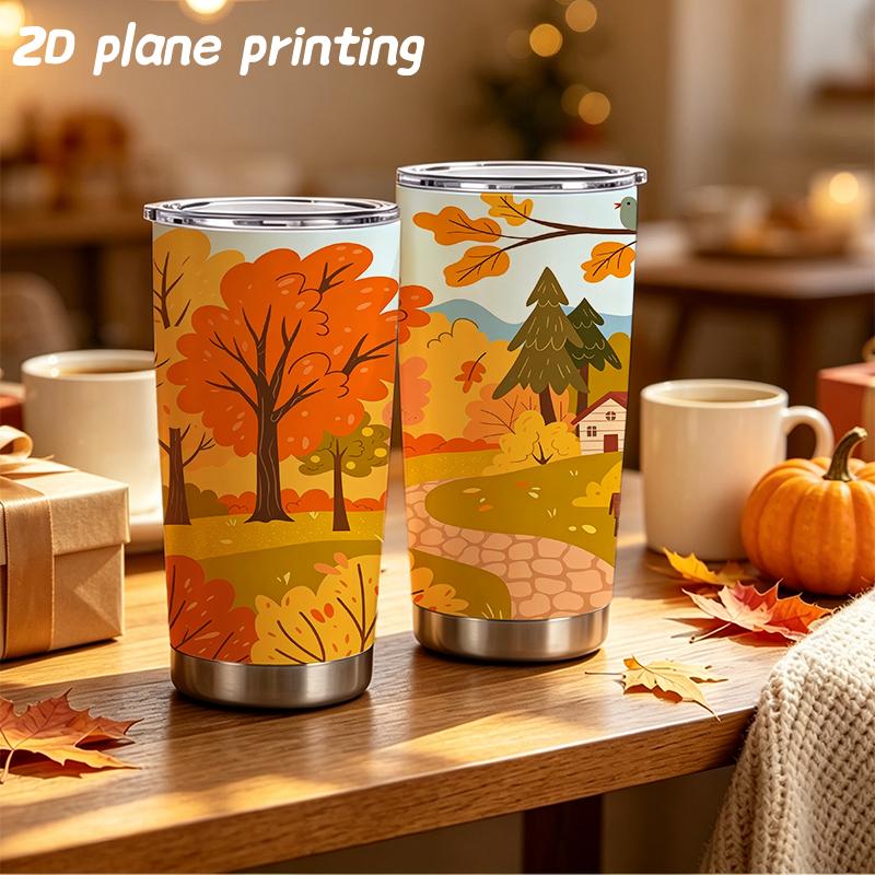 591ml Car Tumbler Autumn maple leaf elements Straw Cup Straight Tumbler Leakproof Tumbler Hot Cold Cup Stainless Steel Tumbler