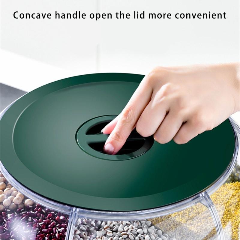 Household Grains Storage Container with 6 Unit Convenient Dry Cereal Organizers Bucket Sealed Rotating Rice Dispenser