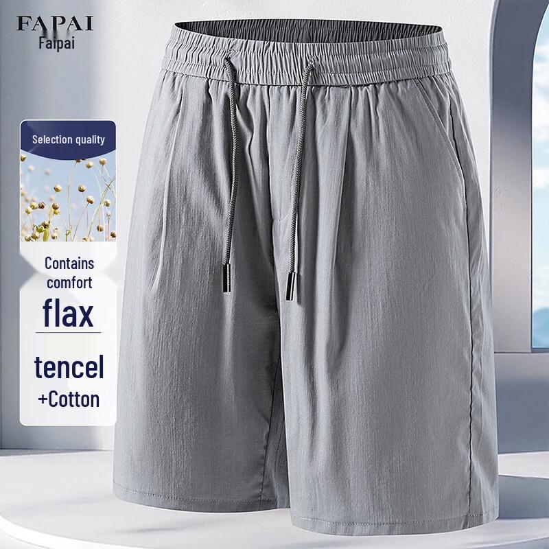FAPAI Men s Tencel Cotton Linen Blend Outdoor Casual Shorts 32