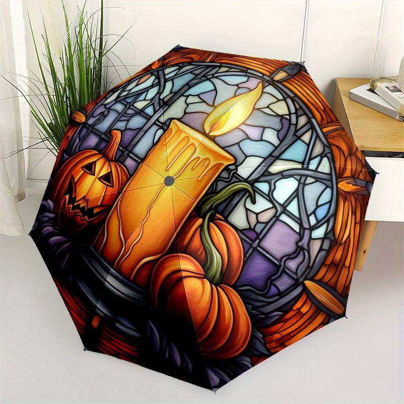 Stained Glass Window with Pumpkins and Candle Umbrella Day Gift Y255