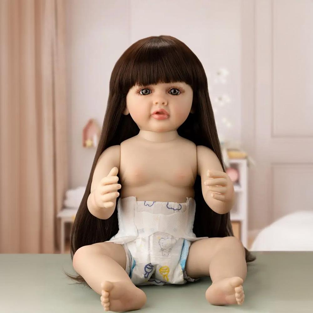 Vinyl Simulation Doll Reborn Baby 55cm Long Hair Doll Simulation Children's Play House Toy