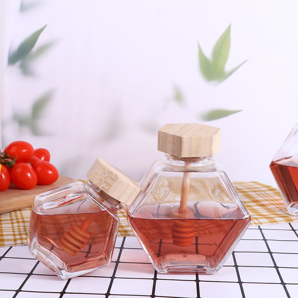 Home Glass with Wooden Dipper Cork Lid Honey Jar Dispenser Storage Container Honey Pot