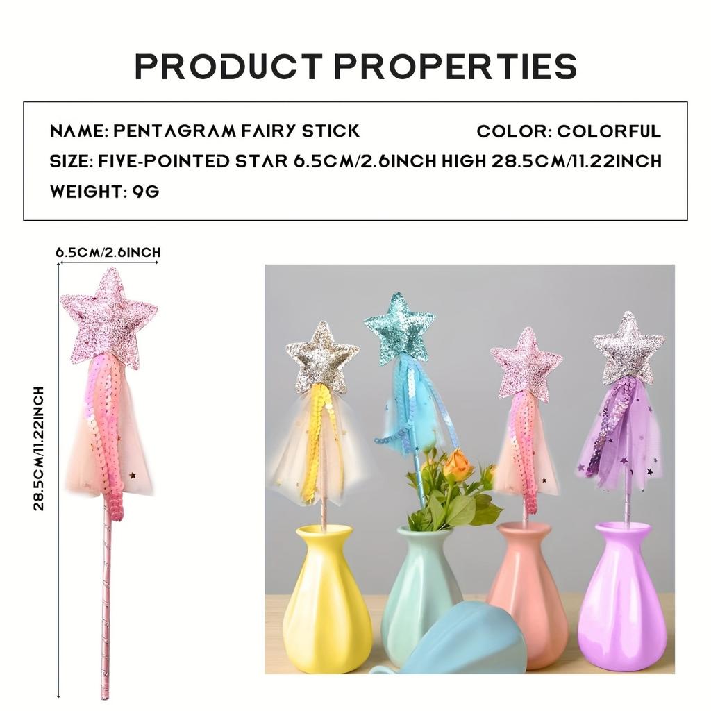 Glitter Stjärnstavar Prinsessa Ängla Fe Stjärna Magiska Stavar Flickor Fe Magi Utklädningskostym Rekvisita för Födelsedagsfest Tillbehör