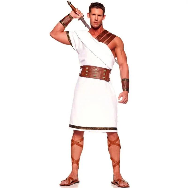 Costume de Gladiateur Gréco-Romain Ancien Adulte Homme Halloween Carnaval Fête Cosplay Soldat Romain Déguisement XL beige