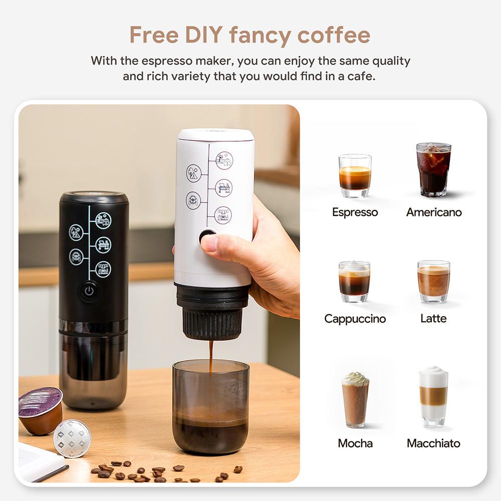 Portable USB Rechargeable Espresso Coffee Maker 17Bar Pressure For Travel Outdoor Car Compatible With Capsules/Ground Coffee