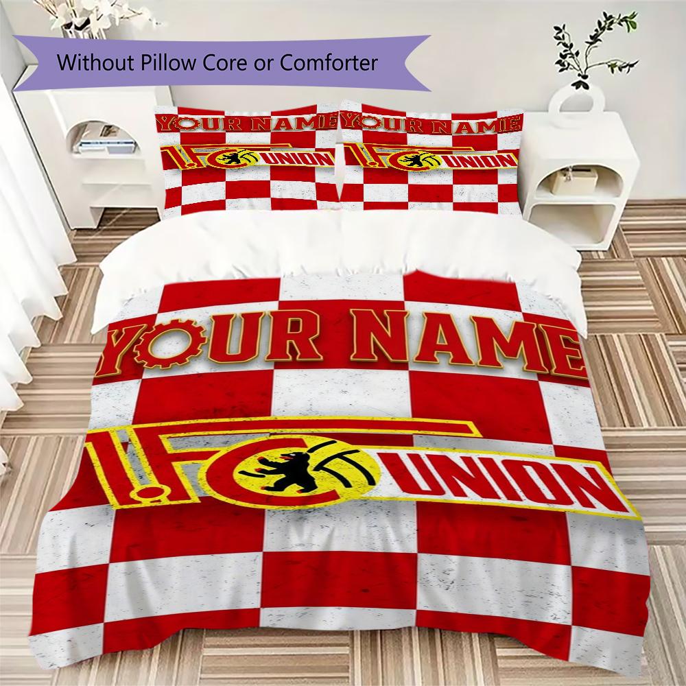 Benutzerdefinierter Name 1. FC Union Berlin Bettwäsche, Steppbett Set Bettbezug Kissenbezug Zuhause Geburtstagsgeschenk(1 Bettbezug + 2 Kissenbezüge, ohne Füllung)_xia