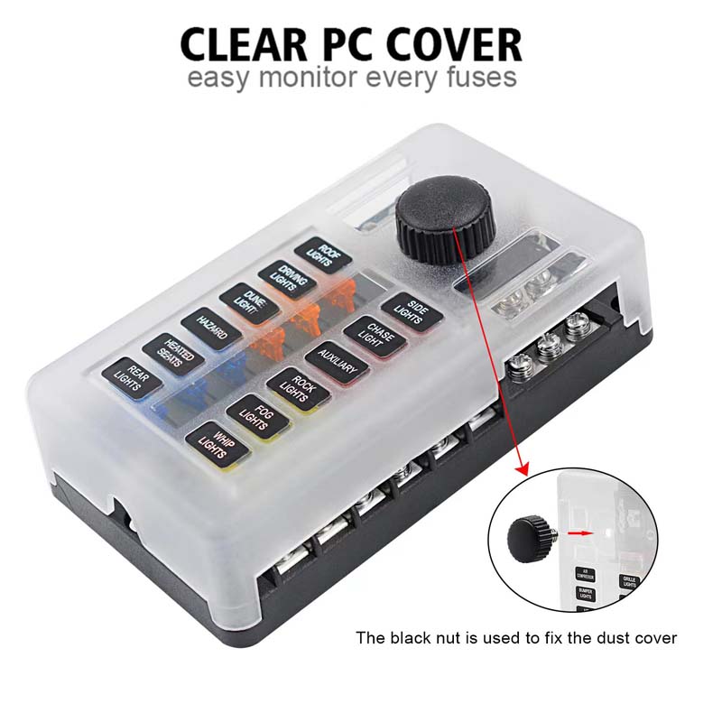 12Ways 6 Ways Car Boat Fuse Box Holder Blade Fuse Holder Block & Warning Indicator 32V 100A Power Distribution Panel Board