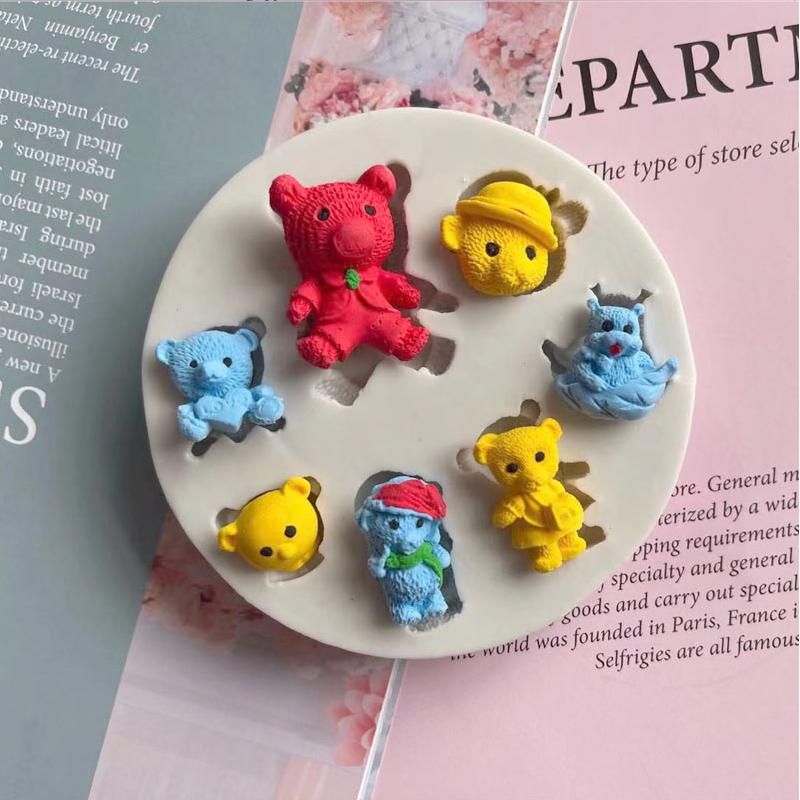 Bears Silicone Mold DIY Bows Bear Face Pillows Silicone Mold Cake Chocolate Decorate Plaster Fudge Sugar Mold