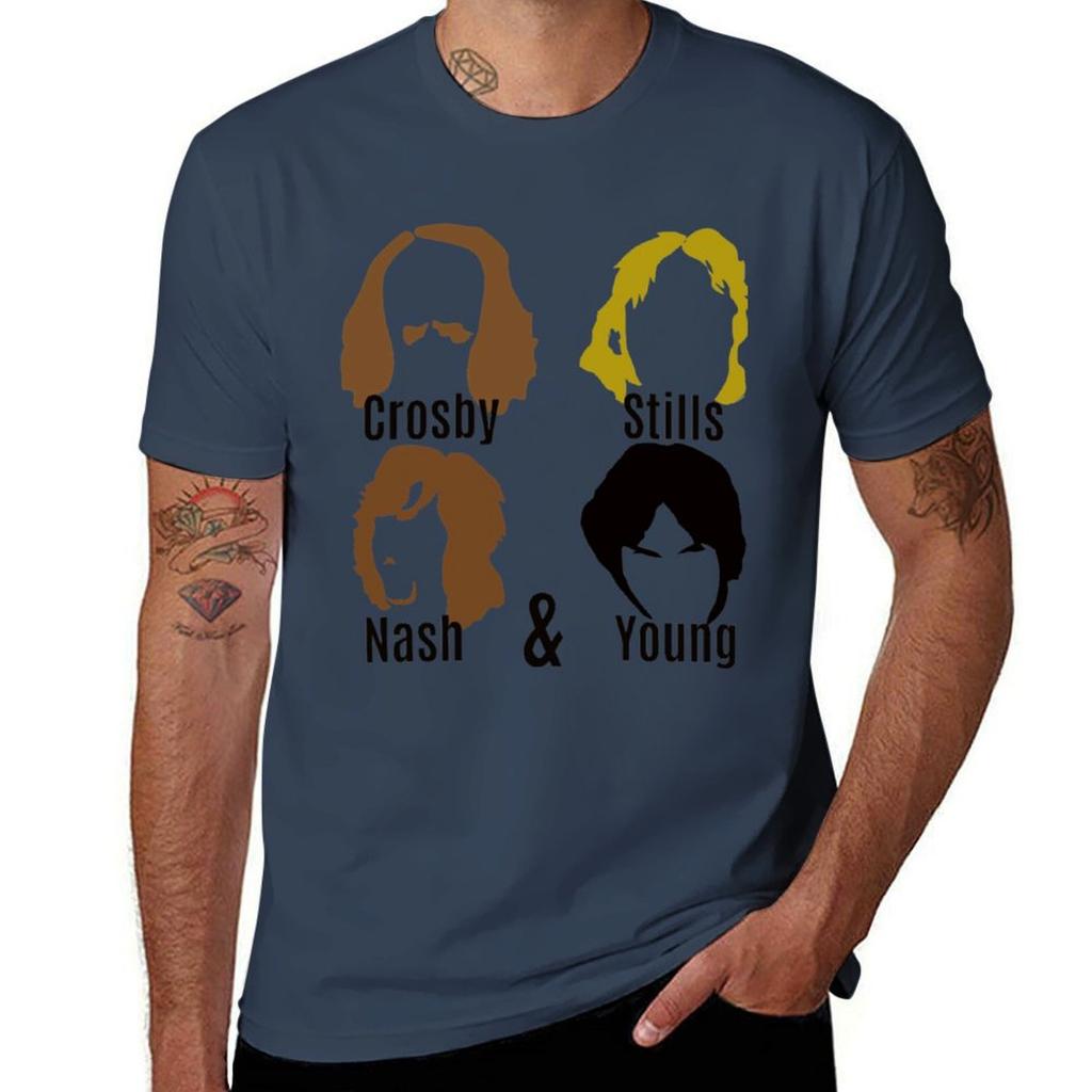Crosby Stills Nash Young T-shirt Klassiek Rond Hals Katoenen T-shirt