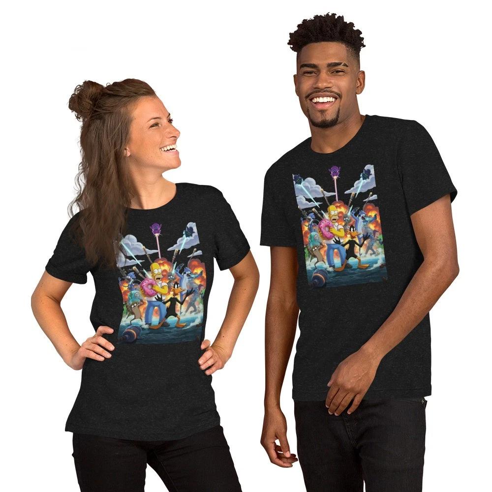 Homer Simpson Battle Royale T- Shirt Mashup Regular Show Daffy Duck Gaming Tee L
