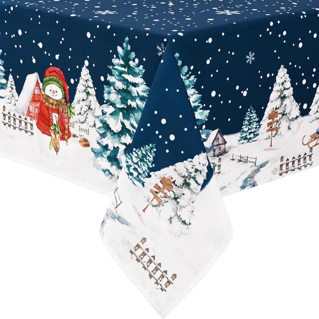 Weihnachts-Tischdecke Rund Wasserdicht Weiß Gold Schneeflocke Tischdecke, Waschbare Metallische Weihnachts-Tischdecke Spritzwassergeschützt Winter