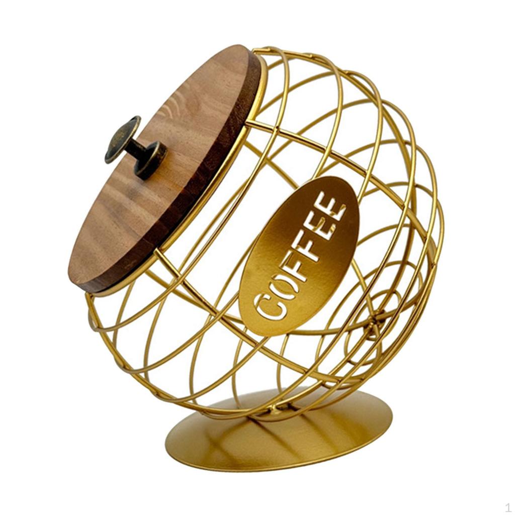 Coffee Capsule Holder Pod Container Decorative Basket Iron Wood Elegant