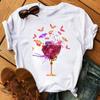 Butterfly And Wine Printed T Shirt New Unisex T Shirt Fashion Ladies Cute Graphic Tee Tops 90s Female Short Sleeve Oneck Tshirt