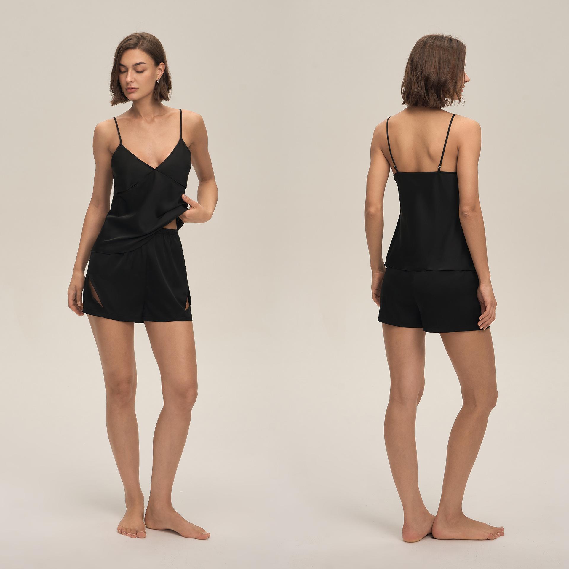 Атласный пижамный комплект для женщин, 2 предмета: топ-камисоль и шорты, шелковое нижнее белье с оборками, ночная одежда, сексуальный кружевной пижамный комплект, одежда для дома для женщин S