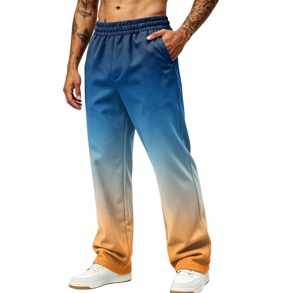 Men's Printed Wide Leg Jogger Sweatpants with Pockets for Casual Athletic Wear
