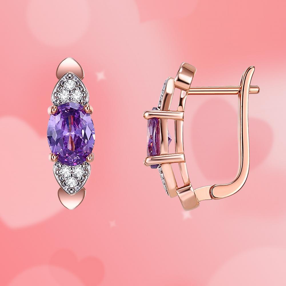 Gorgeous Purple Zircon Drop Earrings for Women Rose Gold Color Fashion Jewelry Wedding Accessories