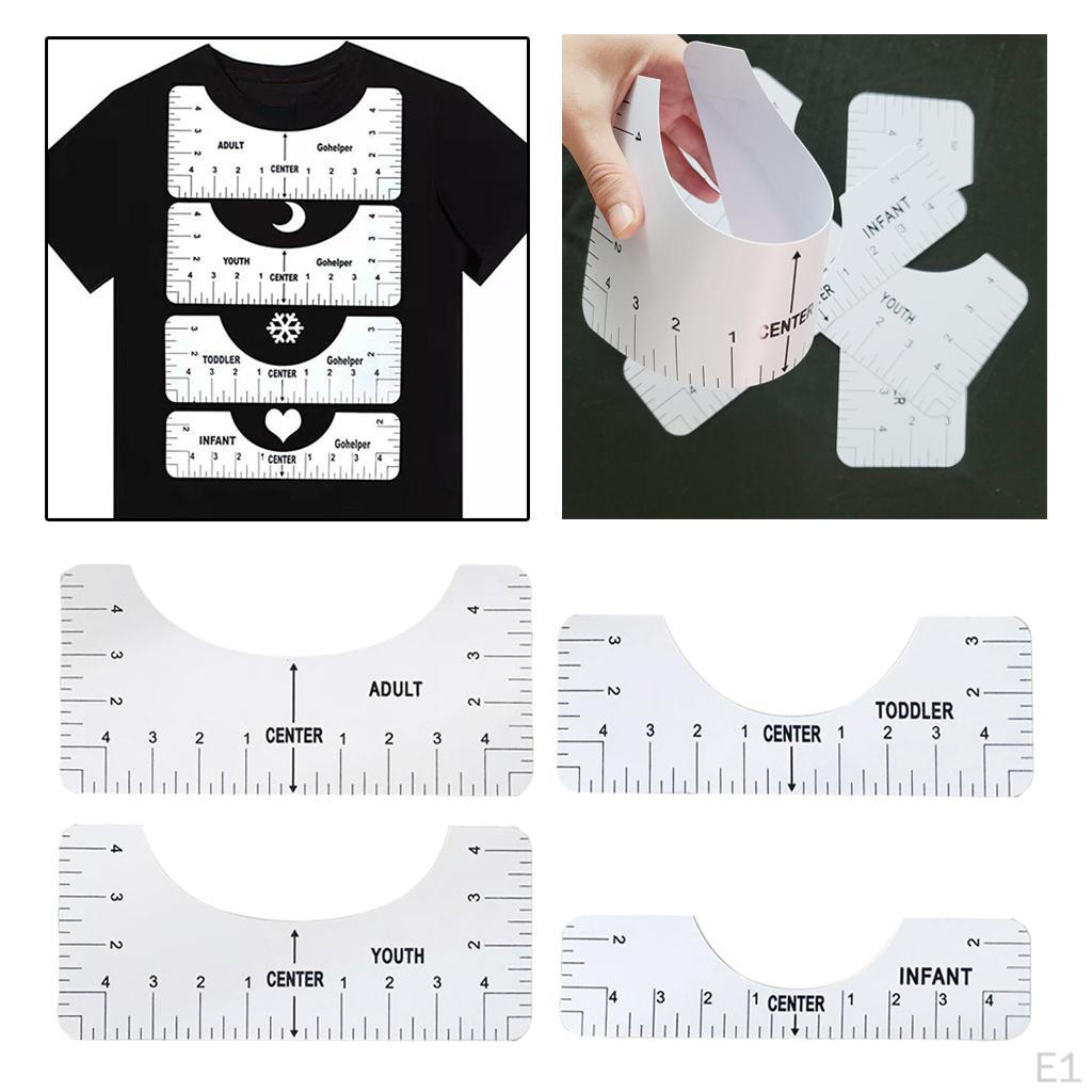 4 Stück 10x2,5/3,5/4,5/5 Zoll T-Shirt Lineal Guide Ausrichtungswerkzeug Platzierung Sublimation, Heißpress T