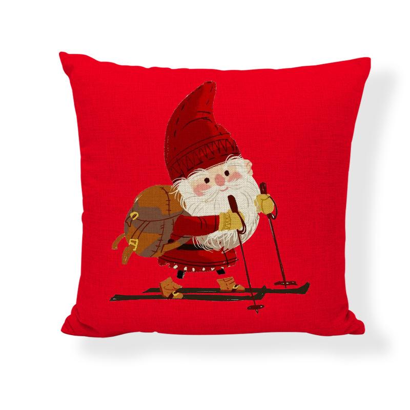 Red Series Santa Claus Pattern Throw Pillow Cover with Short Plush Print for Living Room Sofa Decoration Cushion Cover