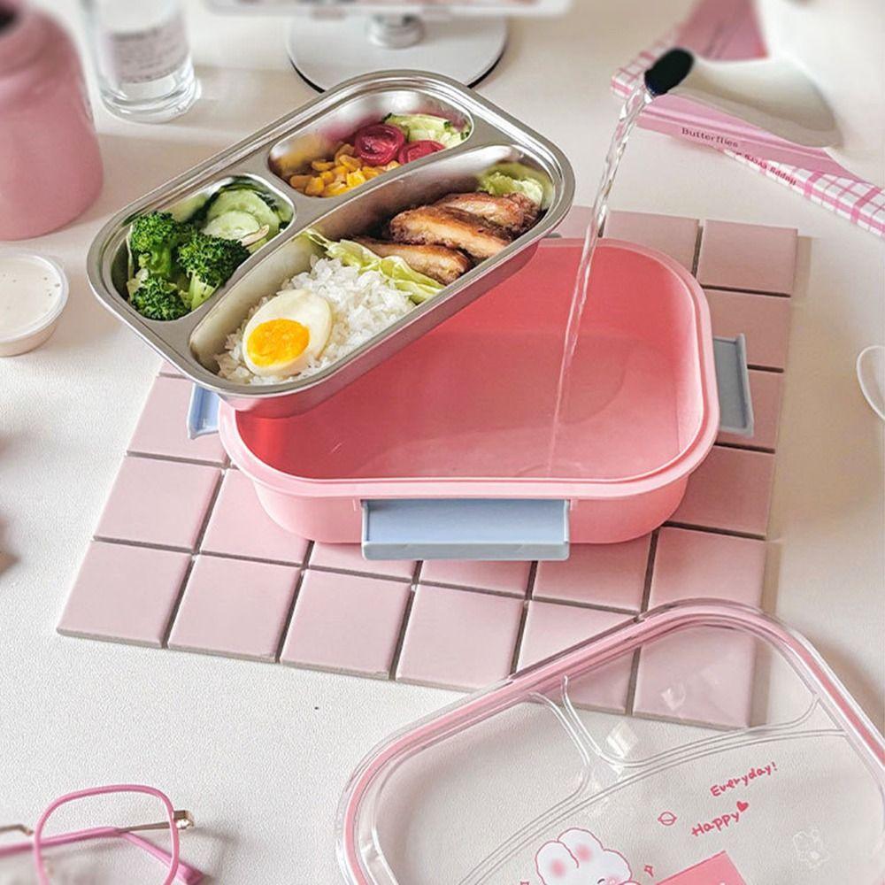 Microwave Safe Cute Lunch Container 304 Stainless Steel Partitioned Lunch Plate Travel Use