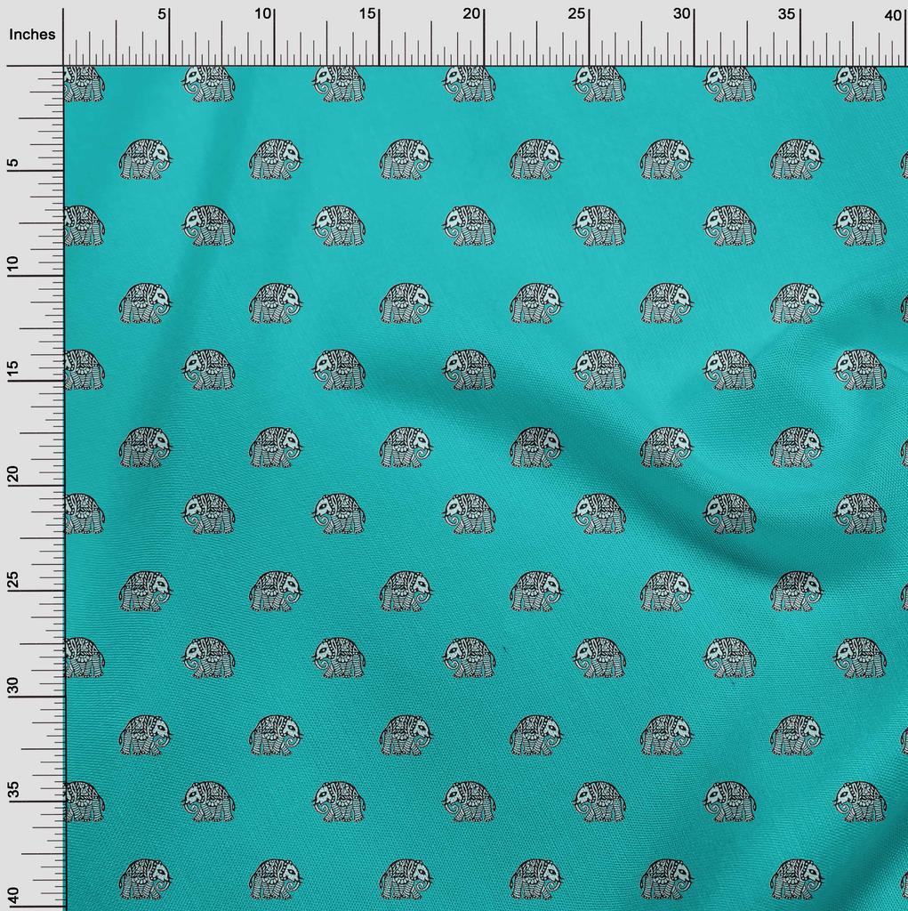 oneOone Cotton Flex Fabric Elephant Block Printed Craft Fabric BTY 40 Inch