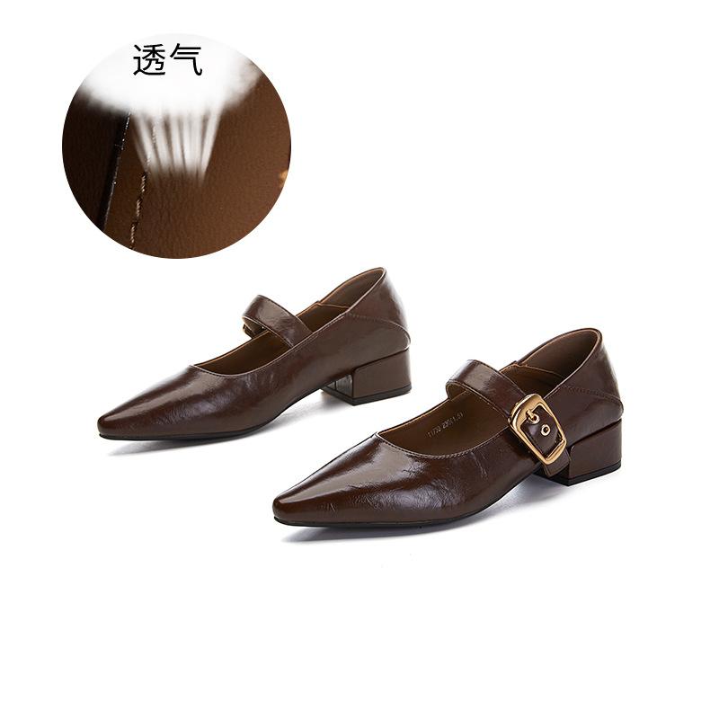 

Sheepskin pad pointed Mary Jane shoes women s 2025 spring new shallow mouth small leather shoes British style single shoes retro women s shoes 35 коричневый