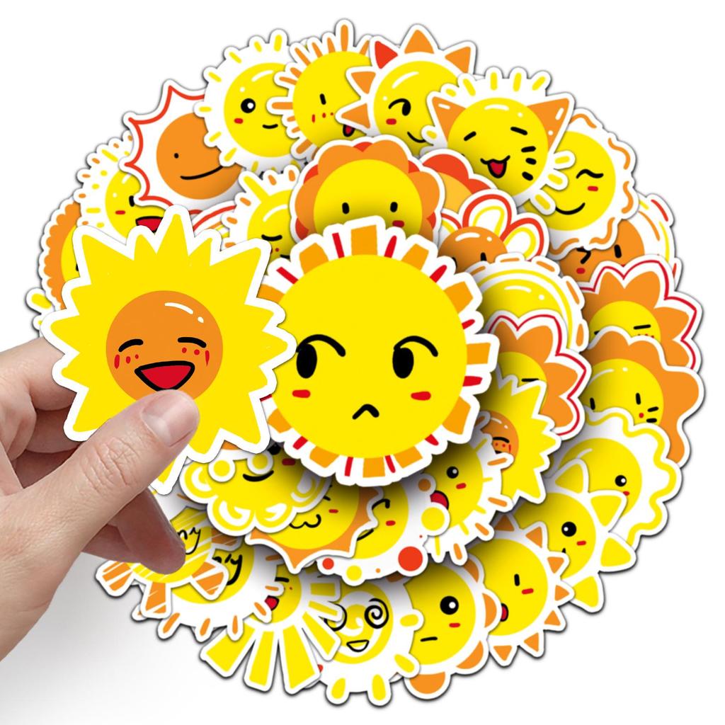 50 Cartoon Sun Stickers: Waterproof Decoration for Kids' Water Bottles & Computers