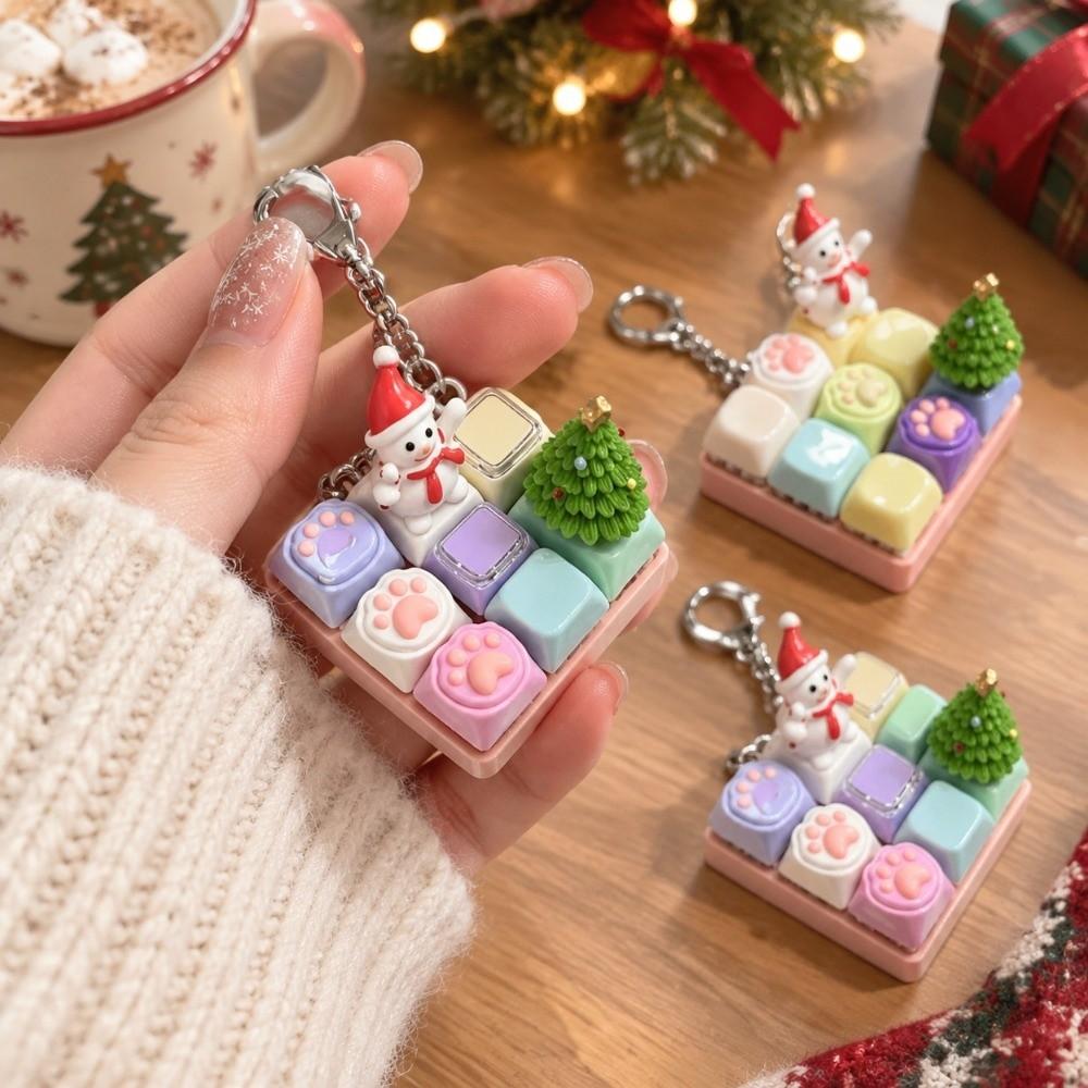 9 Keys Keycap Fidget Keychain Christmas Snowman Mechanical Keyboard Keychain Adults