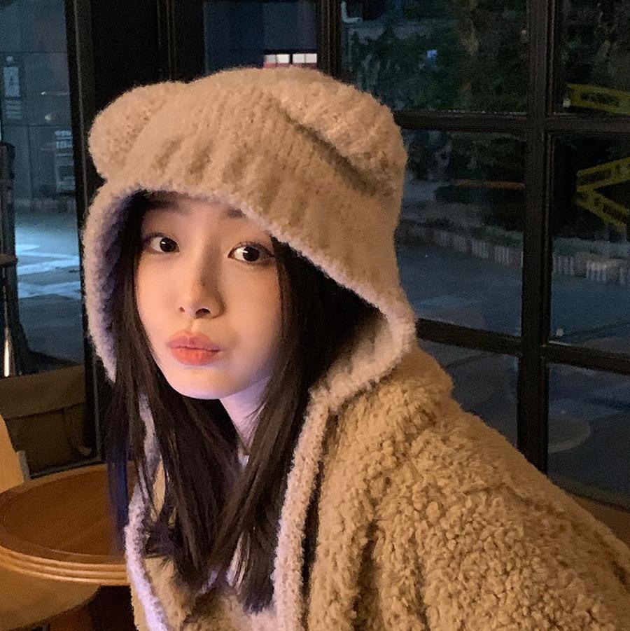 Winter Plush Beanies Cute Bear Ear Wool Hat Warm Lace-up Gorros Knitting Cap Women Bonnets Protection Bomber Korea Ear Knit X4L2
