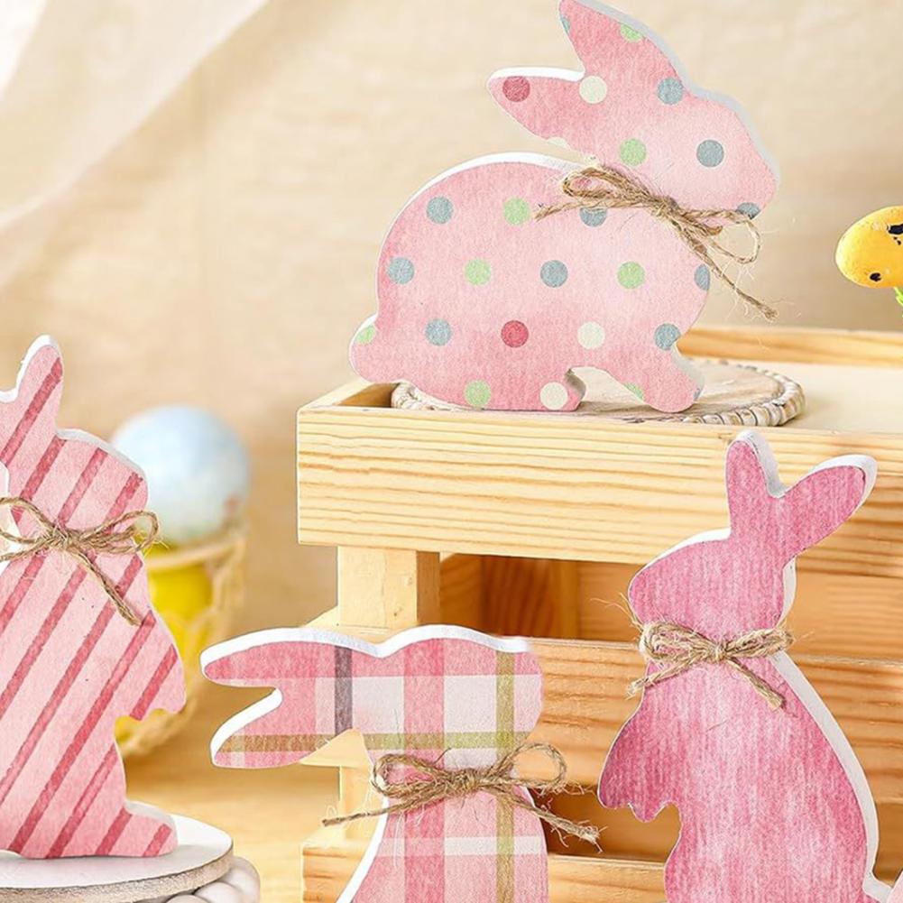 Wooden Easter Decorations Easter Bunny Table Sign 6 Pcs Easter Bunny Wood Signs Rustic Pink Wooden Bunny Blocks for Spring