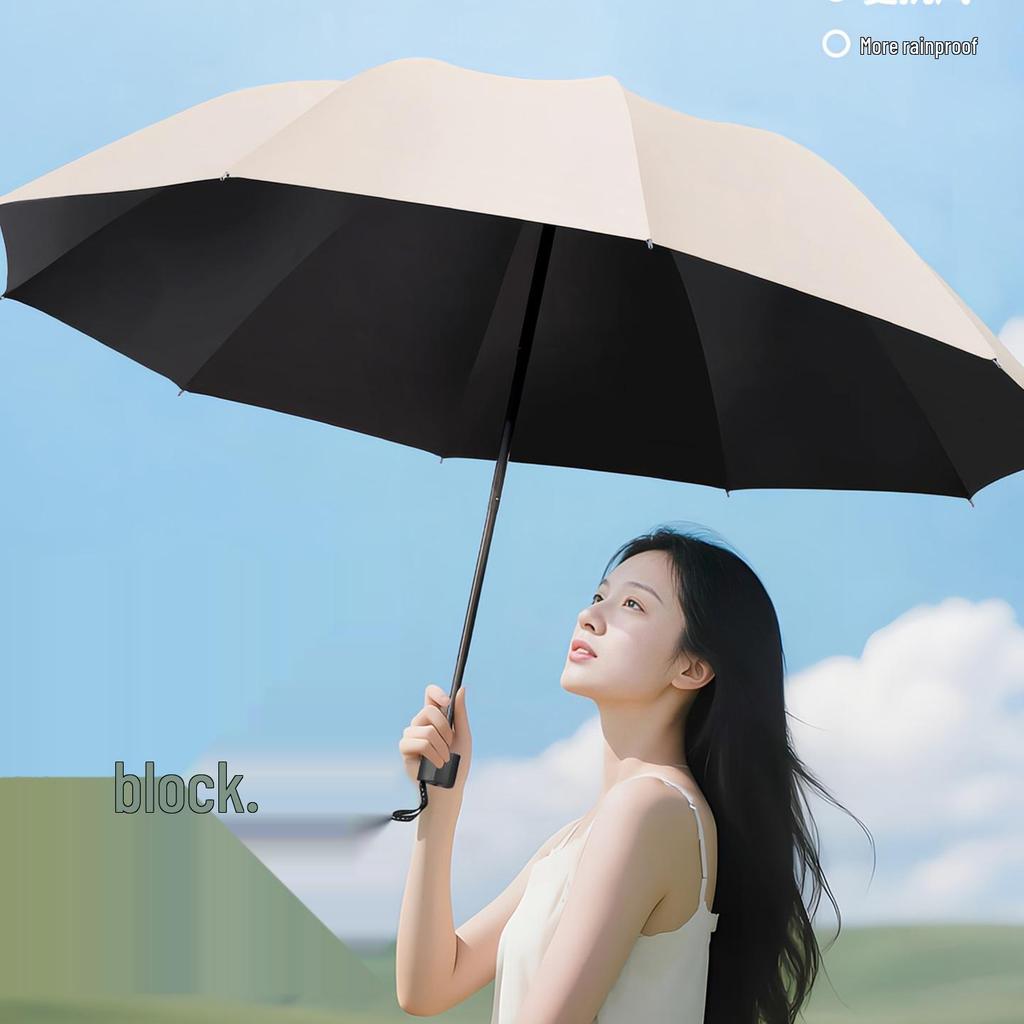 Large Dual-Use Umbrella for Sun and Rain, Manual Folding, Reinforced for Two, Black Glue Sunscreen, Suitable for Men and Women