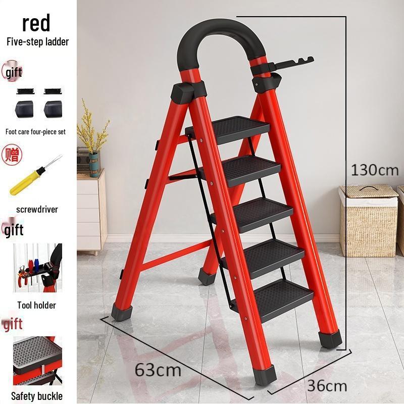 Multi-Functional Carbon Steel Folding A-Frame Telescopic Step Ladder for Indoor Use