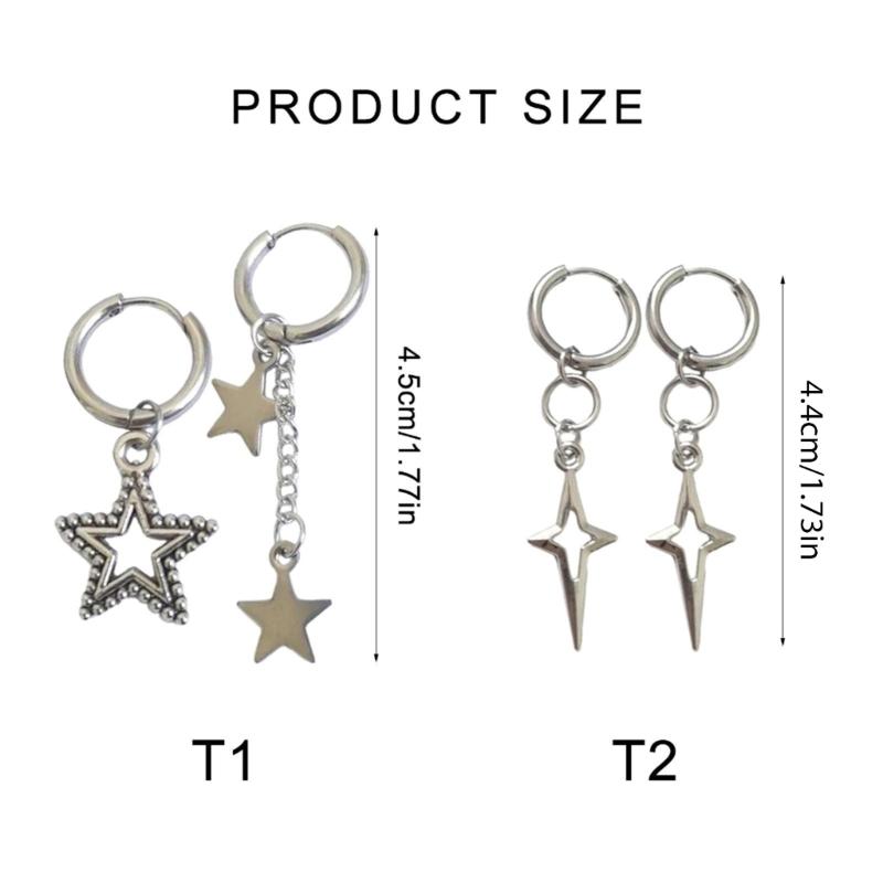Gothic Punk Style Earrings Metal Drop Earrings Silver Color Star Crosses Pendant