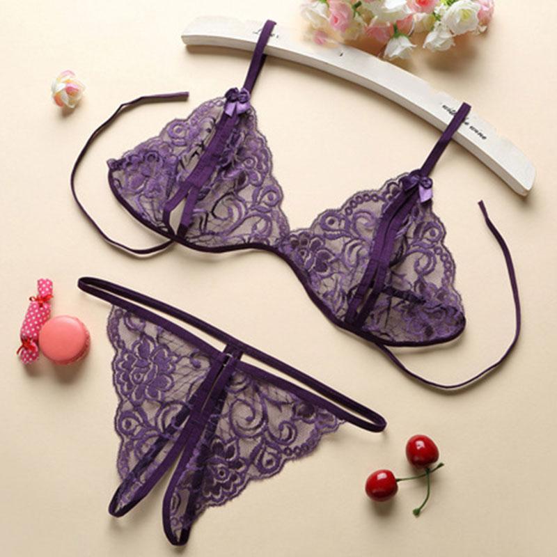 Sexy Open-crotch Lingerie Set Sweet Lady Lace Top Panties Women Black White Transparent Bra Thong Suit Anime Porn Body Underwear