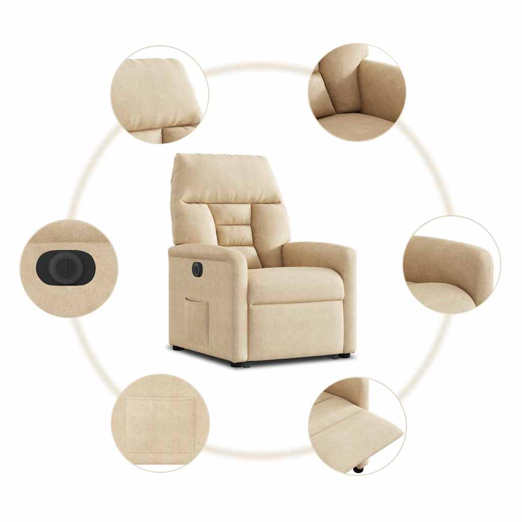 Recliner Chair with Lift Assist Electric Cream Microfiber Fabric