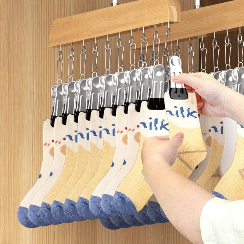 1PCS Rotatable Multi-Clip Student Dormitory Storage Clip Solid Wooden Trouser Clip Home Closet Stainless Hat Skirt Storage