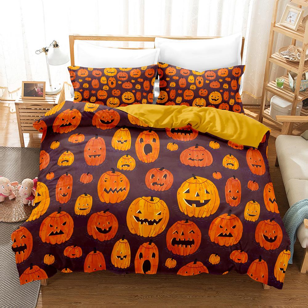 Halloween Duvet Cover Set Funny Cartoon Witches Hat Ghosts Bat Full Moon Cat Bedding Set King Size 2/3pcs Polyester Quilt Cover
