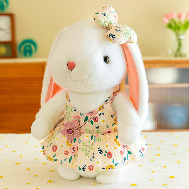 Cute Little White Rabbit Plush Toy Floral Skirt Rabbit Doll Grab Machine Rag Doll Girl Birthday Gift