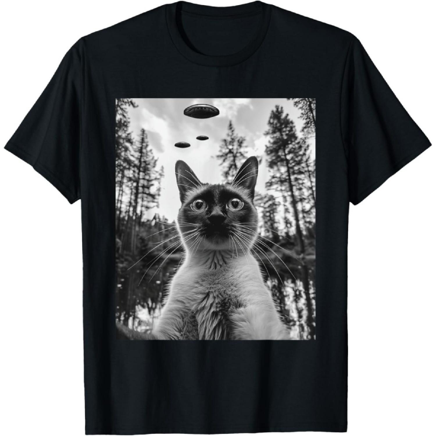 Мама и Папа Кошки - Смешная Инопланетная Селфи Сиамская НЛО Футболка для Мужчин Женщин S