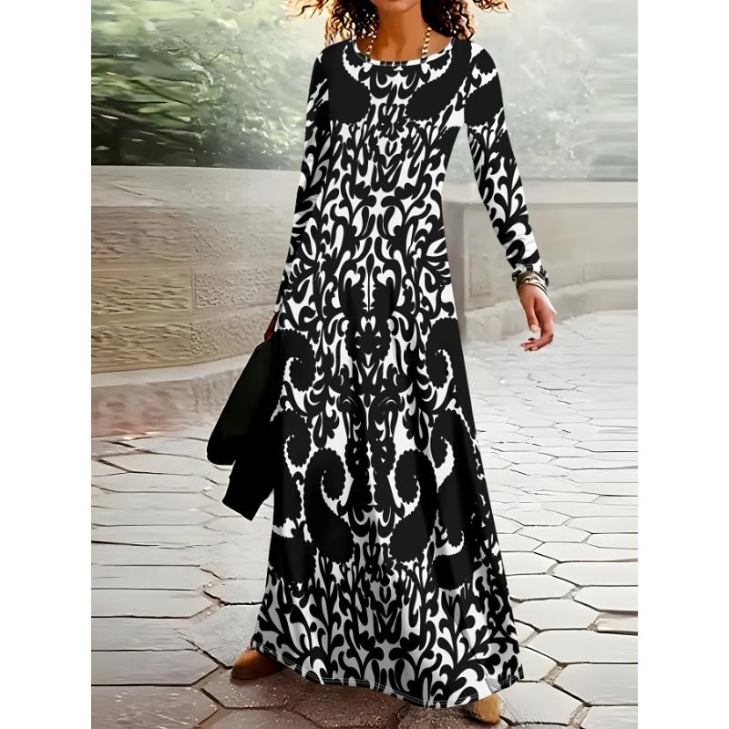 Casual Style Black and White Jacquard Pattern Print Design Women's Dress