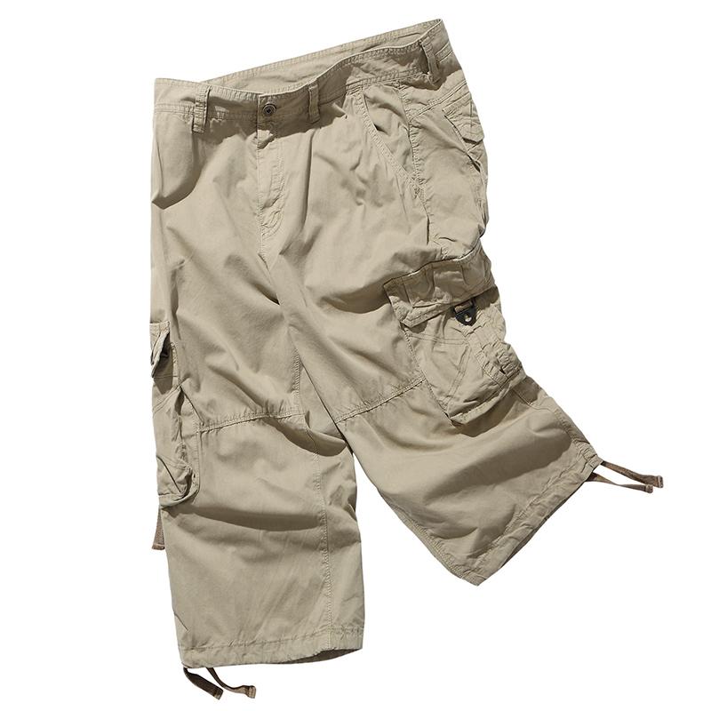 Mens 3/4 Cargo Shorts Summer Casual Cotton Combat Pants Multi Pocket